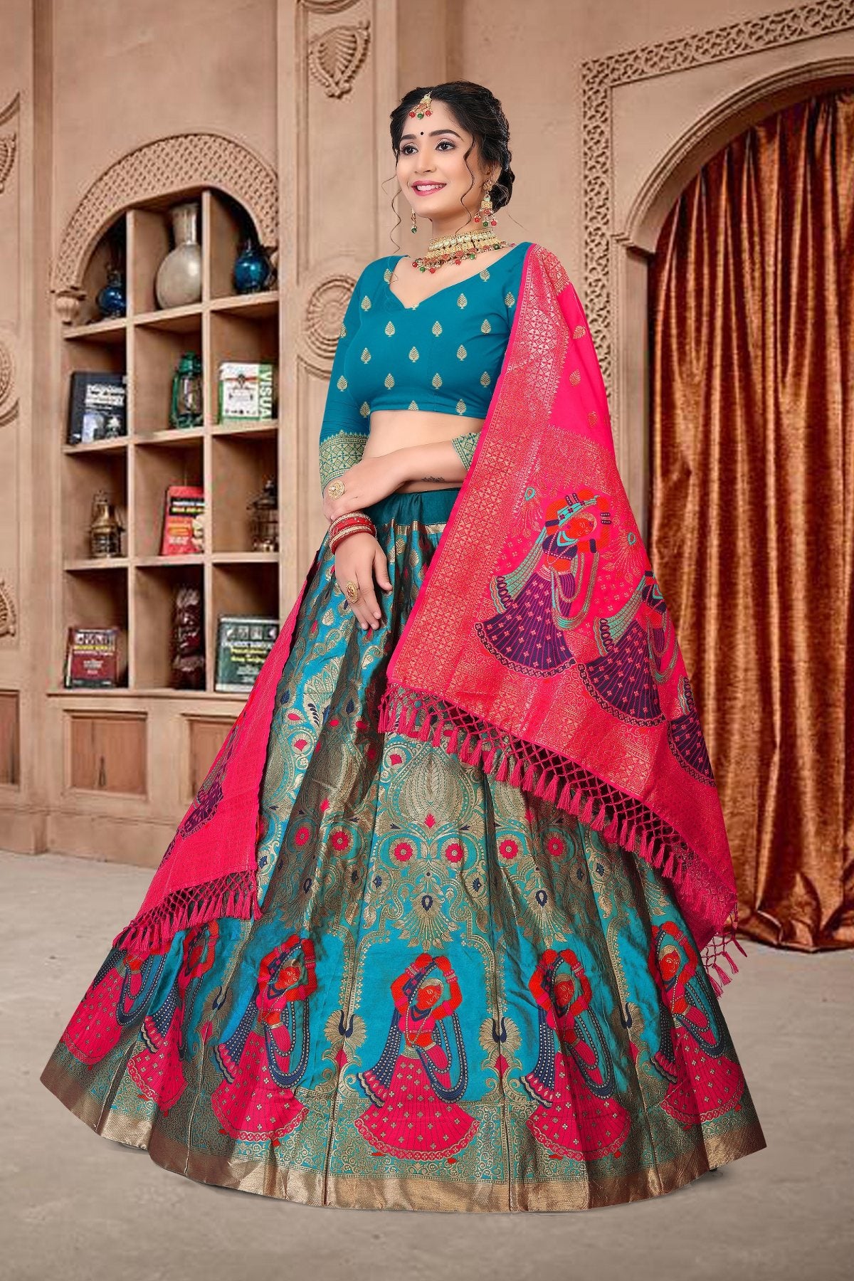 Jyoti Fashion Women's Sky Blue Jacquard Zari Woven Designer Lehenga Choli Set - Distacart