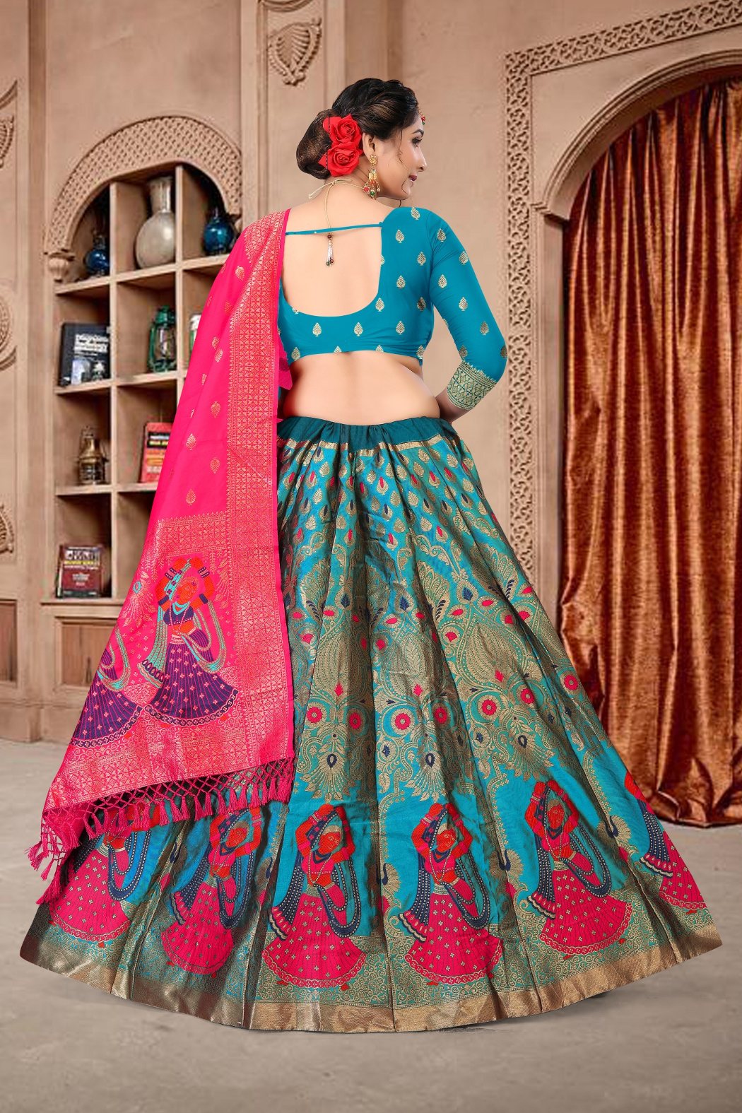 Jyoti Fashion Women's Sky Blue Jacquard Zari Woven Designer Lehenga Choli Set - Distacart