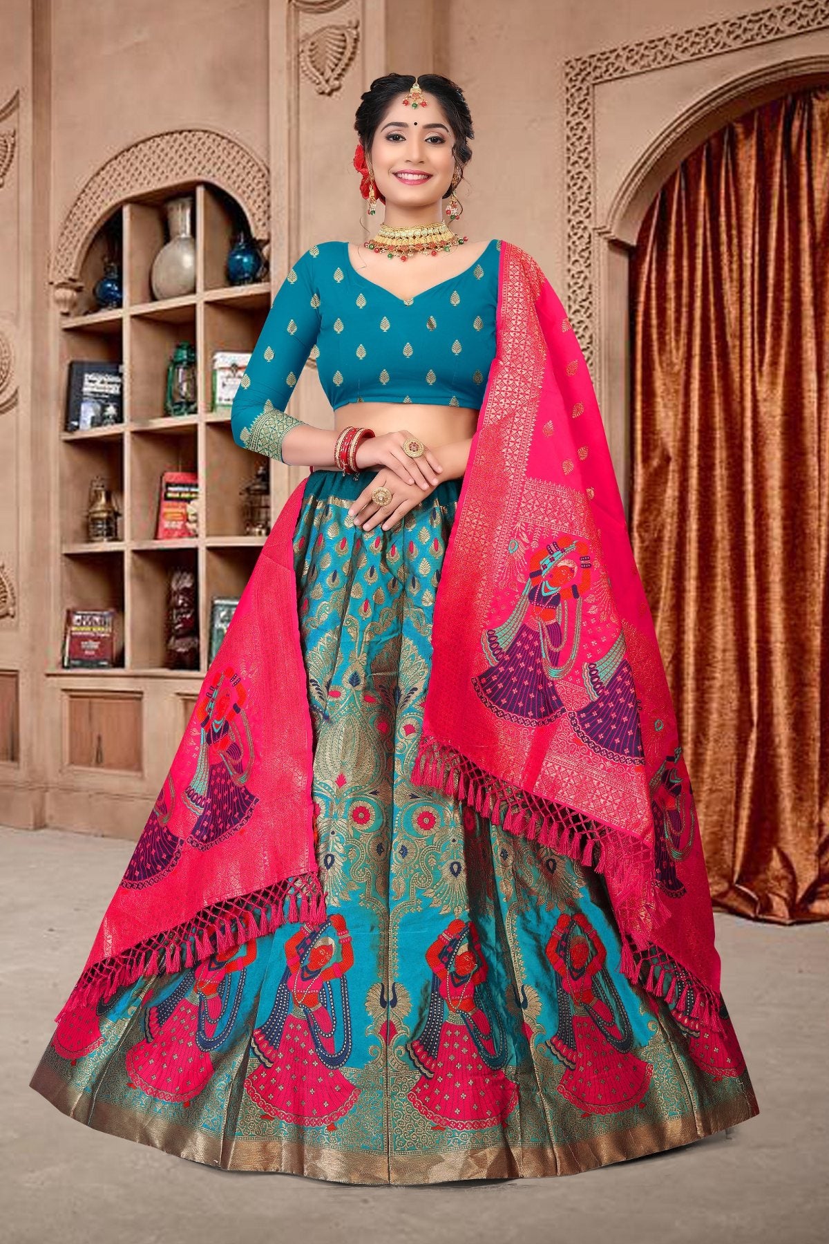 Jyoti Fashion Women's Sky Blue Jacquard Zari Woven Designer Lehenga Choli Set - Distacart