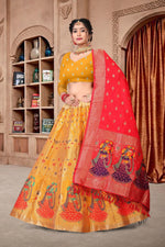 Thumbnail for Jyoti Fashion Women's Yellow Jacquard Zari Woven Designer Lehenga Choli Set - Distacart