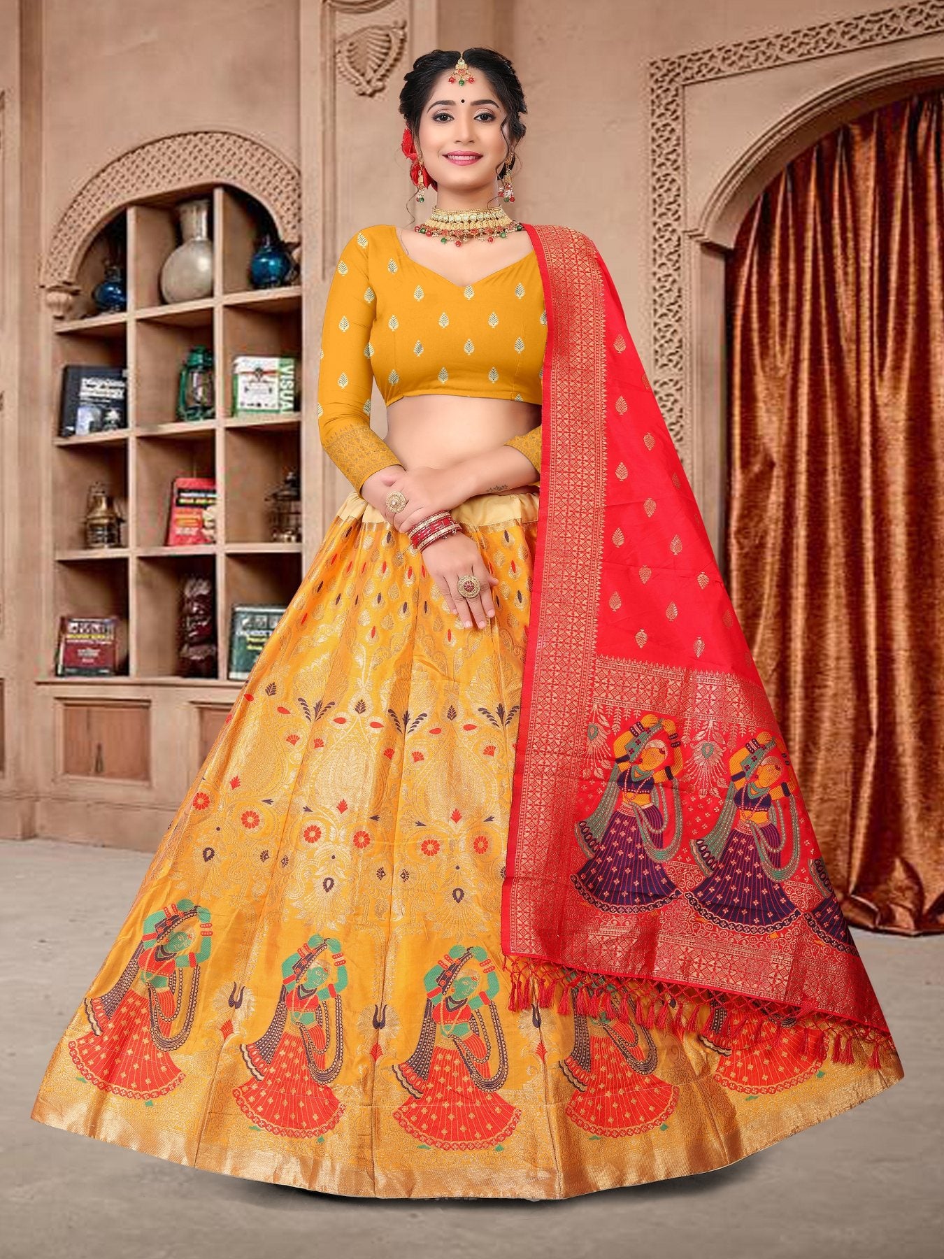 Jyoti Fashion Women's Yellow Jacquard Zari Woven Designer Lehenga Choli Set - Distacart