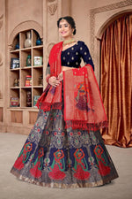 Thumbnail for Jyoti Fashion Women's Navy Blue Jacquard Zari Woven Designer Lehenga Choli Set - Distacart
