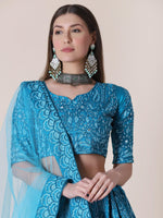Thumbnail for Jyoti Fashion Women's Sky Blue Taffeta Silk Thread Embroidered Designer Lehenga Choli Set - Distacart