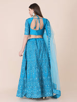 Thumbnail for Jyoti Fashion Women's Sky Blue Taffeta Silk Thread Embroidered Designer Lehenga Choli Set - Distacart