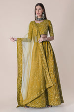 Thumbnail for Jyoti Fashion Women's Mustard Taffeta Silk Thread Embroidered Designer Lehenga Choli Set - Distacart