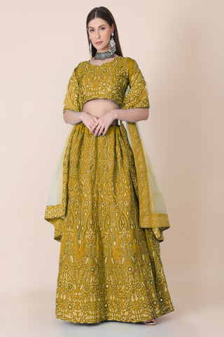 Jyoti Fashion Women's Mustard Taffeta Silk Thread Embroidered Designer Lehenga Choli Set - Distacart