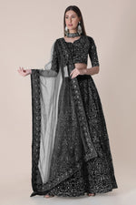 Thumbnail for Jyoti Fashion Women's Black Taffeta Silk Thread Embroidered Designer Lehenga Choli Set - Distacart