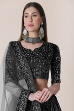 Thumbnail for Jyoti Fashion Women's Black Taffeta Silk Thread Embroidered Designer Lehenga Choli Set - Distacart