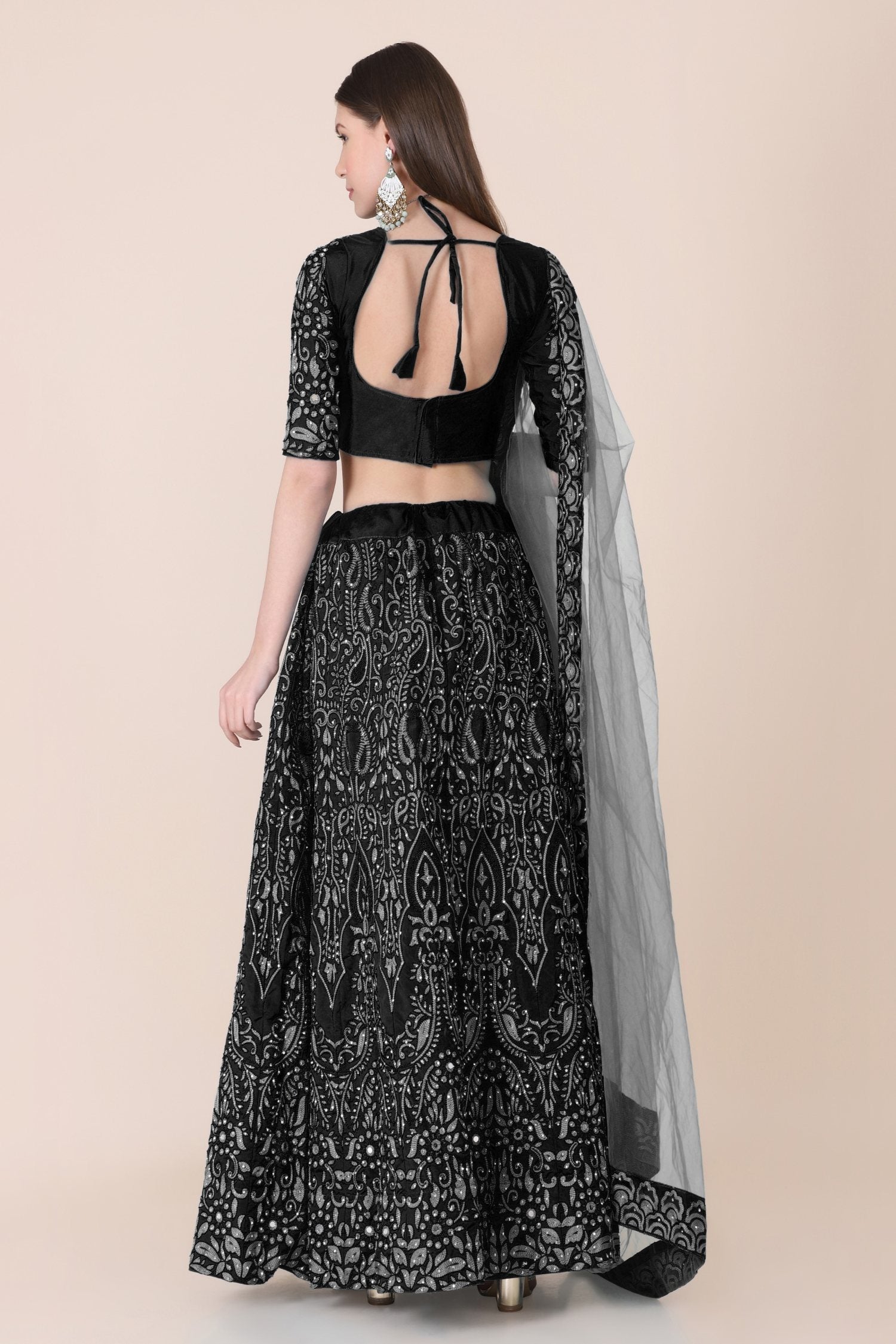 Jyoti Fashion Women's Black Taffeta Silk Thread Embroidered Designer Lehenga Choli Set - Distacart