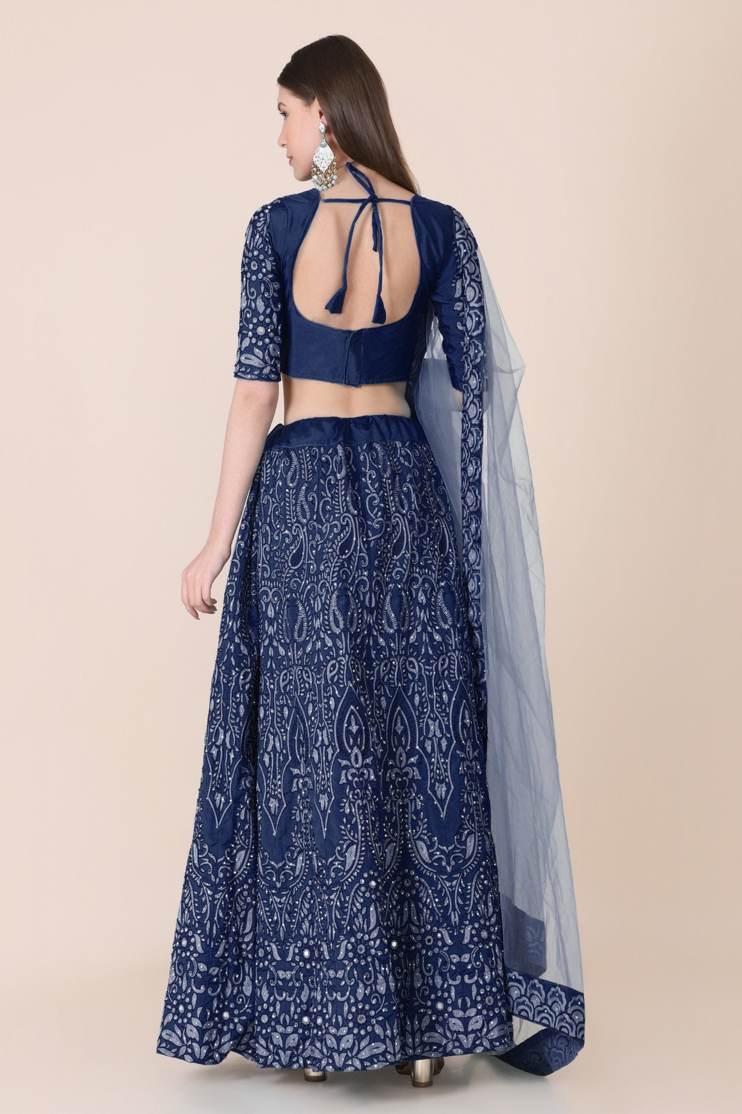 Jyoti Fashion Women's Navy Blue Taffeta Silk Thread Embroidered Designer Lehenga Choli Set - Distacart
