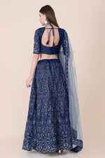 Thumbnail for Jyoti Fashion Women's Navy Blue Taffeta Silk Thread Embroidered Designer Lehenga Choli Set - Distacart