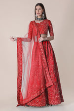 Thumbnail for Jyoti Fashion Women's Red Taffeta Silk Thread Embroidered Designer Lehenga Choli Set - Distacart