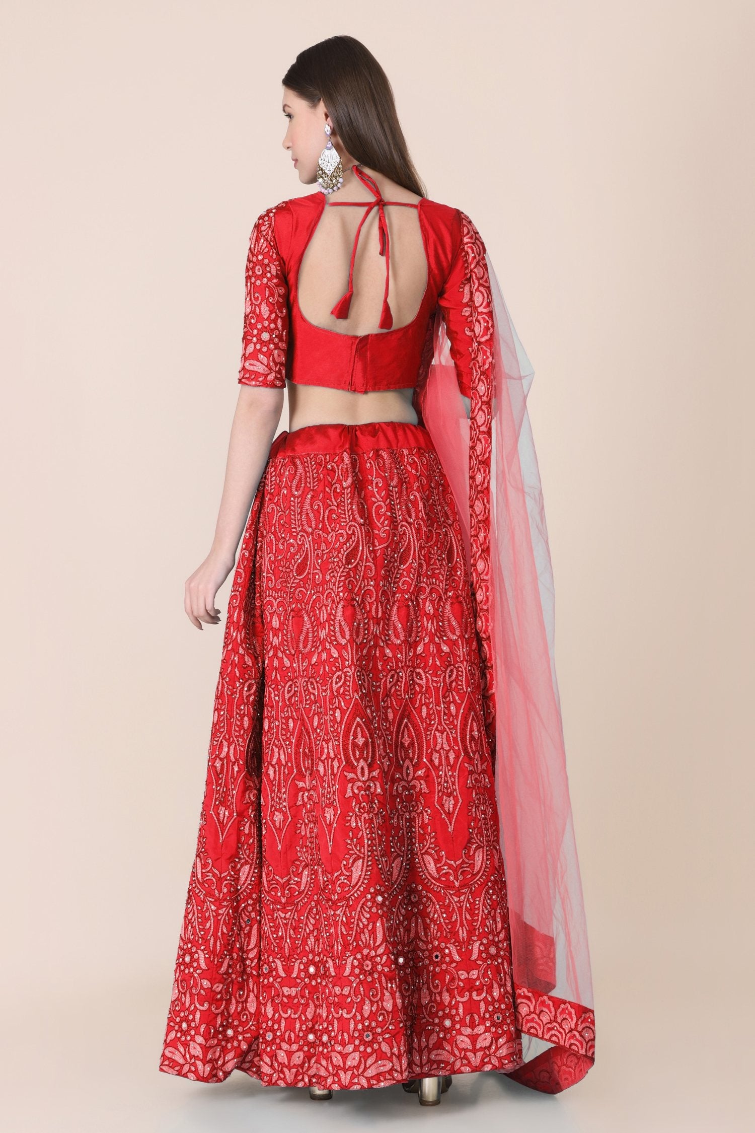Jyoti Fashion Women's Red Taffeta Silk Thread Embroidered Designer Lehenga Choli Set - Distacart