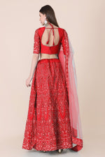 Thumbnail for Jyoti Fashion Women's Red Taffeta Silk Thread Embroidered Designer Lehenga Choli Set - Distacart