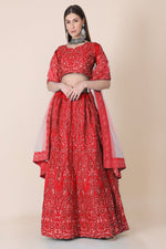 Thumbnail for Jyoti Fashion Women's Red Taffeta Silk Thread Embroidered Designer Lehenga Choli Set - Distacart