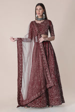 Thumbnail for Jyoti Fashion Women's Maroon Taffeta Silk Thread Embroidered Designer Lehenga Choli Set - Distacart