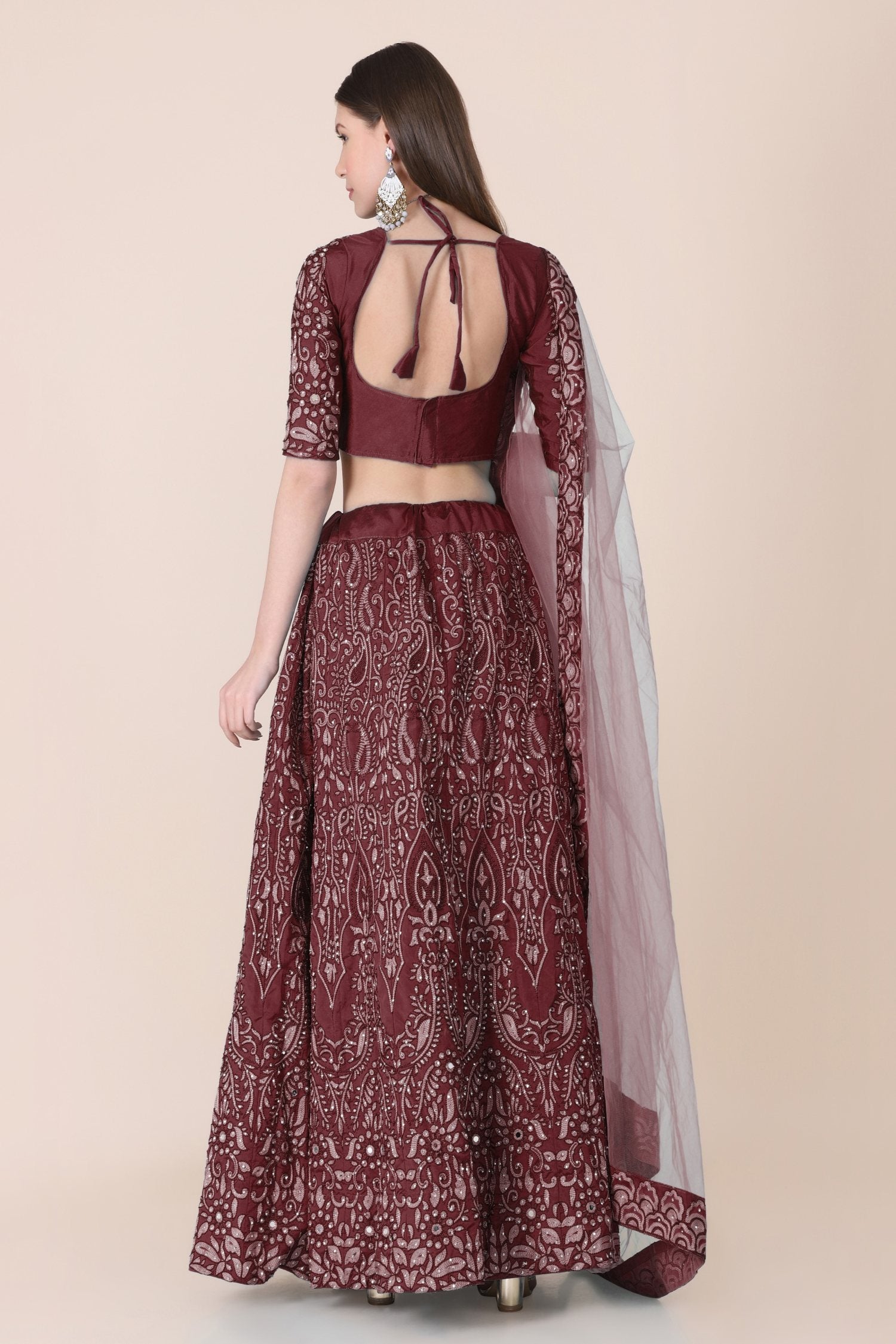 Jyoti Fashion Women's Maroon Taffeta Silk Thread Embroidered Designer Lehenga Choli Set - Distacart