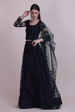 Thumbnail for Jyoti Fashion Women's Navy Blue Net Thread Embroidered Designer Lehenga Choli Set - Distacart