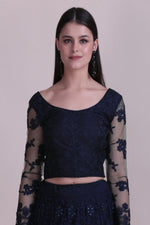Thumbnail for Jyoti Fashion Women's Navy Blue Net Thread Embroidered Designer Lehenga Choli Set - Distacart