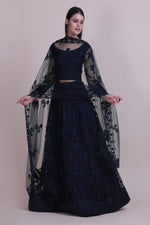 Thumbnail for Jyoti Fashion Women's Navy Blue Net Thread Embroidered Designer Lehenga Choli Set - Distacart
