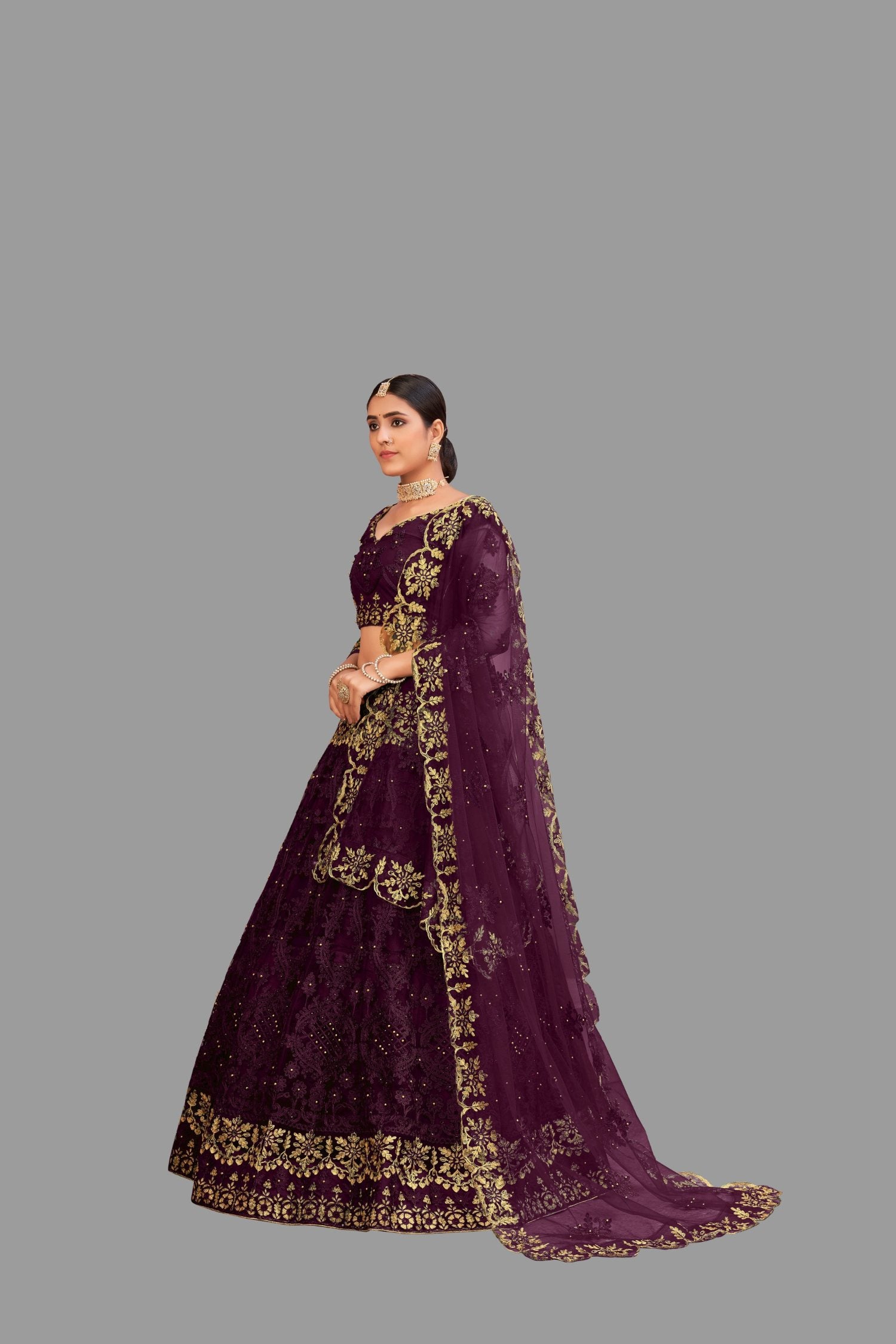 Jyoti Fashion Women's Purple Net Thread Embroidered Designer Lehenga Choli Set - Distacart