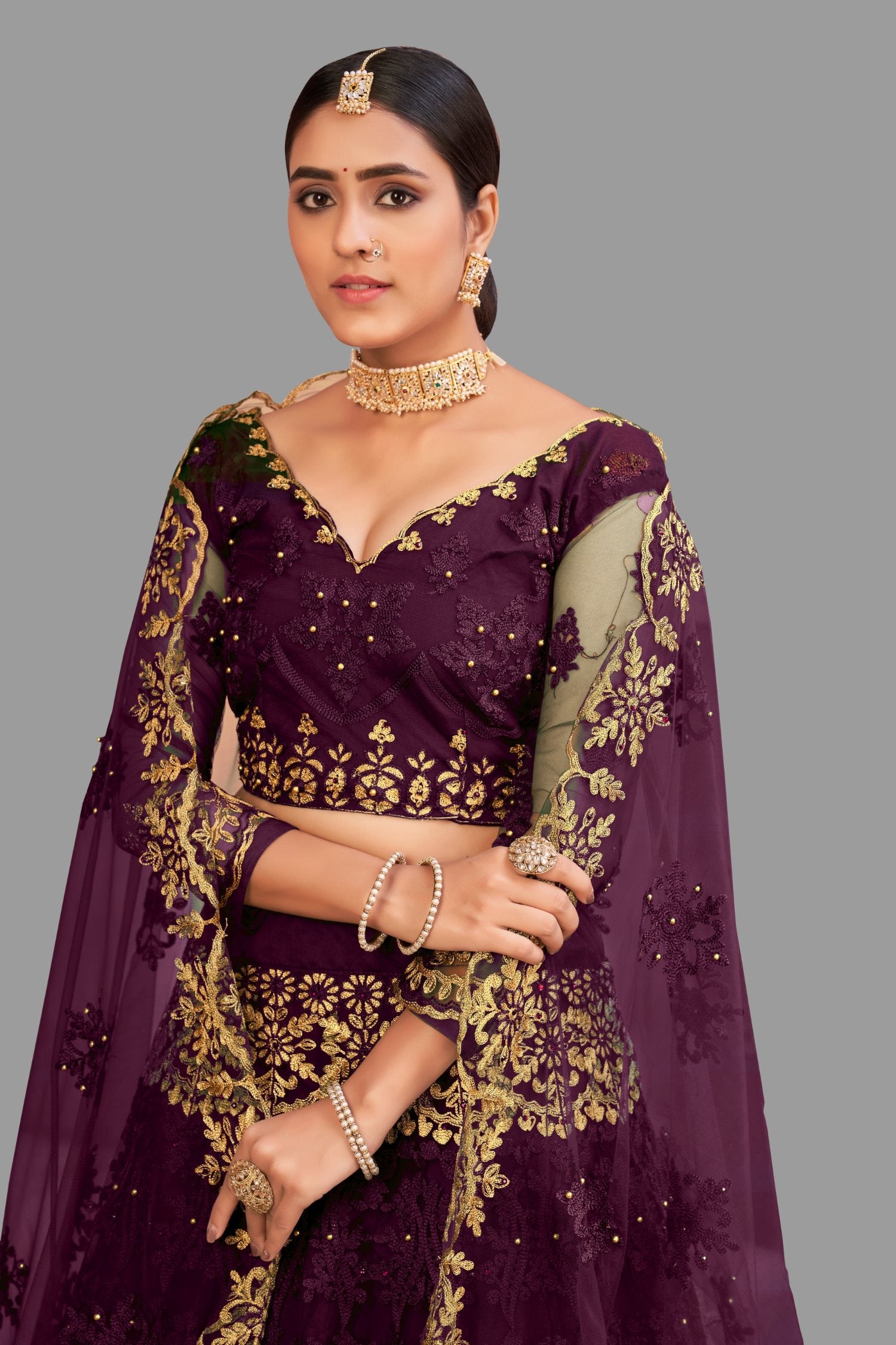 Jyoti Fashion Women's Purple Net Thread Embroidered Designer Lehenga Choli Set - Distacart