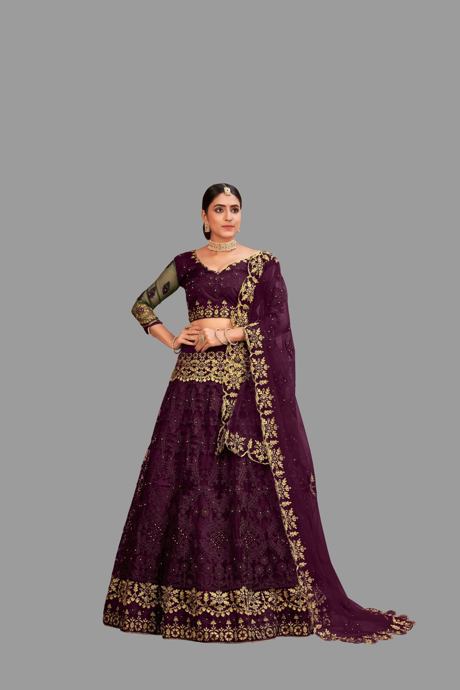 Jyoti Fashion Women's Purple Net Thread Embroidered Designer Lehenga Choli Set - Distacart
