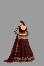 Thumbnail for Jyoti Fashion Women's Maroon Net Thread Embroidered Designer Lehenga Choli Set - Distacart
