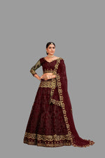 Thumbnail for Jyoti Fashion Women's Maroon Net Thread Embroidered Designer Lehenga Choli Set - Distacart