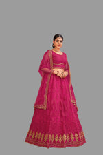 Thumbnail for Jyoti Fashion Women's Pink Net Thread Embroidered Designer Lehenga Choli Set - Distacart