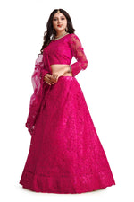 Thumbnail for Jyoti Fashion Women's Dark Pink Net Thread Embroidered Designer Lehenga Choli Set - Distacart