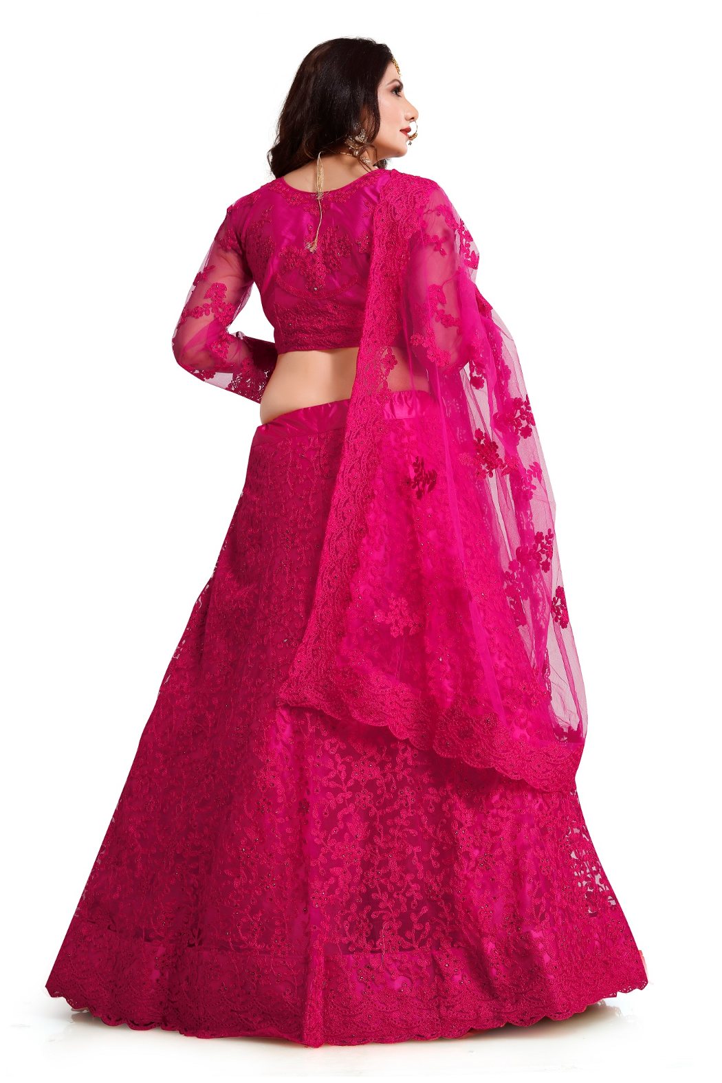 Jyoti Fashion Women's Dark Pink Net Thread Embroidered Designer Lehenga Choli Set - Distacart