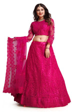 Thumbnail for Jyoti Fashion Women's Dark Pink Net Thread Embroidered Designer Lehenga Choli Set - Distacart