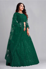 Thumbnail for Jyoti Fashion Women's Dark Green Net Thread Embroidered Designer Lehenga Choli Set - Distacart