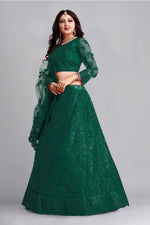 Thumbnail for Jyoti Fashion Women's Dark Green Net Thread Embroidered Designer Lehenga Choli Set - Distacart