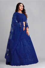Thumbnail for Jyoti Fashion Women's Blue Net Thread Embroidered Designer Lehenga Choli Set - Distacart