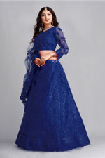 Thumbnail for Jyoti Fashion Women's Blue Net Thread Embroidered Designer Lehenga Choli Set - Distacart