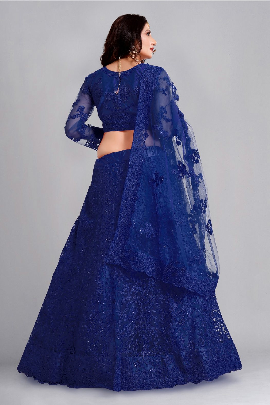 Jyoti Fashion Women's Blue Net Thread Embroidered Designer Lehenga Choli Set - Distacart