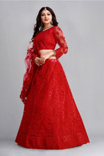 Thumbnail for Jyoti Fashion Women's Red Net Thread Embroidered Designer Lehenga Choli Set - Distacart