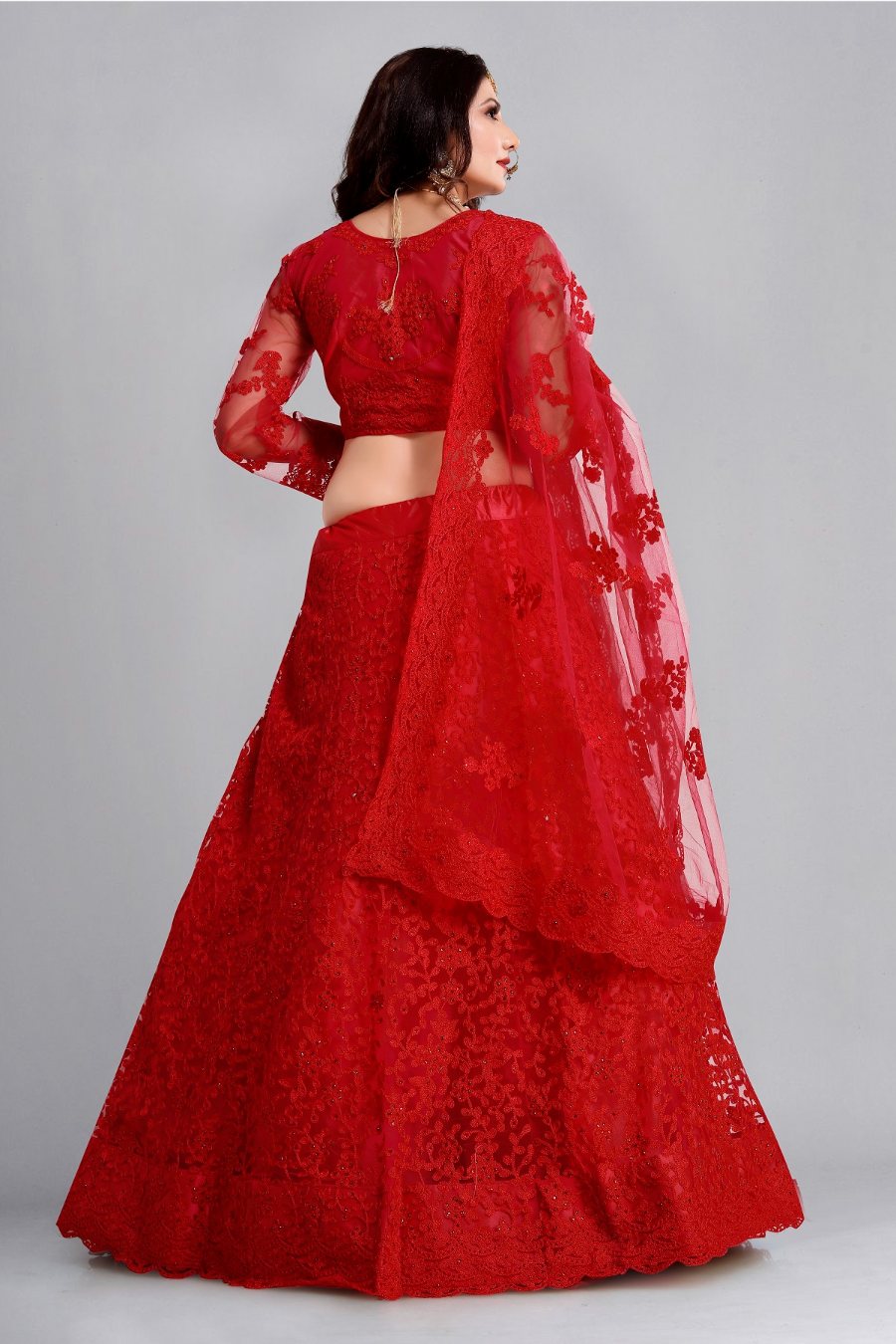 Jyoti Fashion Women's Red Net Thread Embroidered Designer Lehenga Choli Set - Distacart