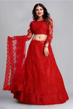 Thumbnail for Jyoti Fashion Women's Red Net Thread Embroidered Designer Lehenga Choli Set - Distacart