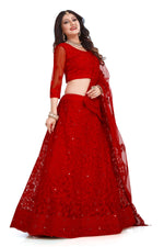 Thumbnail for Jyoti Fashion Women's Red Net Thread Embroidered Designer Lehenga Choli Set - Distacart