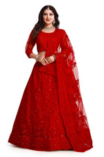 Thumbnail for Jyoti Fashion Women's Red Net Thread Embroidered Designer Lehenga Choli Set - Distacart