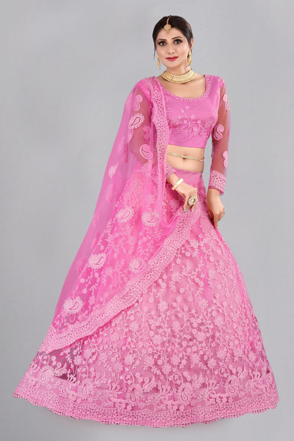 Jyoti Fashion Women's Baby Pink Net Thread Embroidered Designer Lehenga Choli Set - Distacart