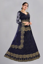 Thumbnail for Jyoti Fashion Women's Navy Blue Net Thread Embroidered Designer Lehenga Choli Set - Distacart