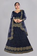 Thumbnail for Jyoti Fashion Women's Navy Blue Net Thread Embroidered Designer Lehenga Choli Set - Distacart