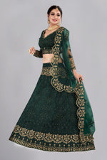 Thumbnail for Jyoti Fashion Women's Dark Green Net Thread Embroidered Designer Lehenga Choli Set - Distacart