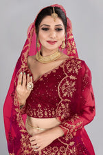 Thumbnail for Jyoti Fashion Women's Maroon Net Thread Embroidered Designer Lehenga Choli Set - Distacart