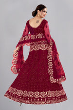 Thumbnail for Jyoti Fashion Women's Maroon Net Thread Embroidered Designer Lehenga Choli Set - Distacart
