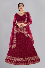 Thumbnail for Jyoti Fashion Women's Maroon Net Thread Embroidered Designer Lehenga Choli Set - Distacart
